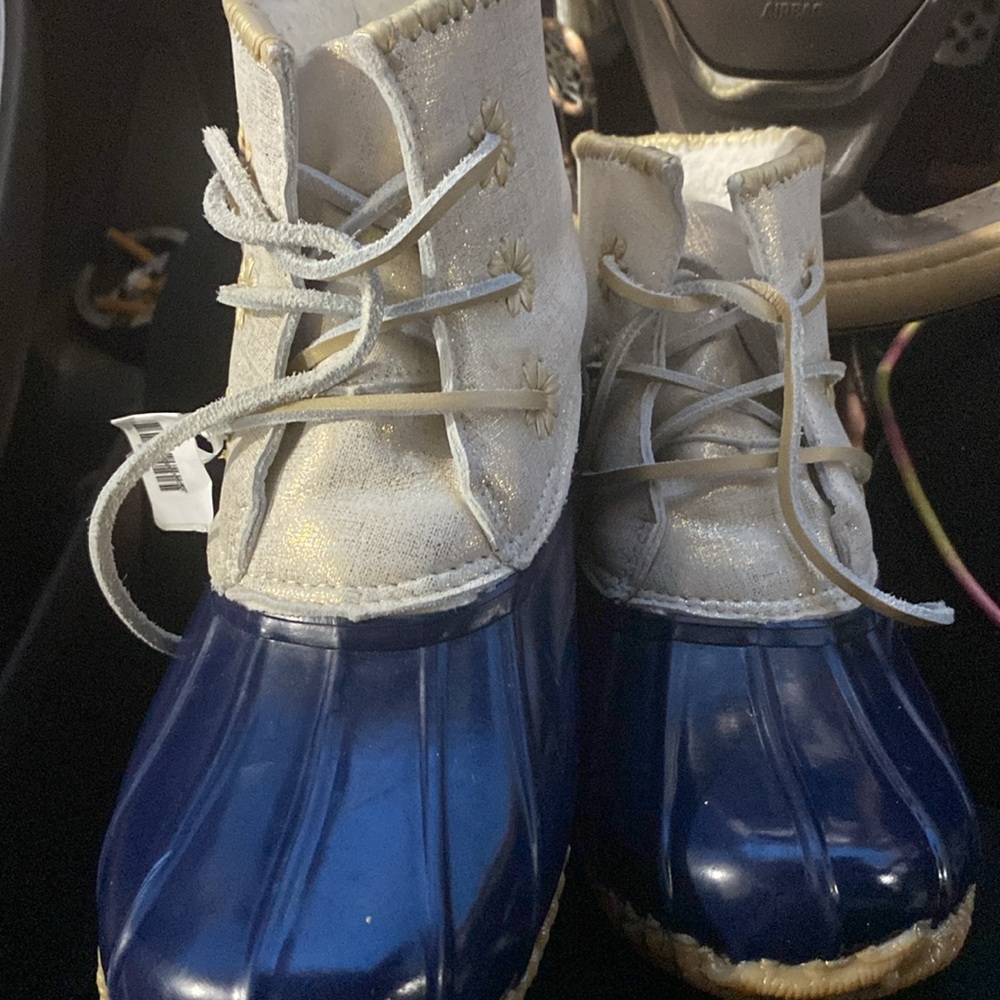 Beautiful Gold and Navy Blue Jack Roger’s Duck Boots